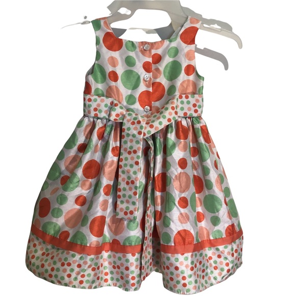 4T polka dots ribbon flower satin dress party Easter Spring Summer Church - Picture 2 of 5